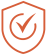 Skjold med flueben som symbol på erfaring og tryghed.